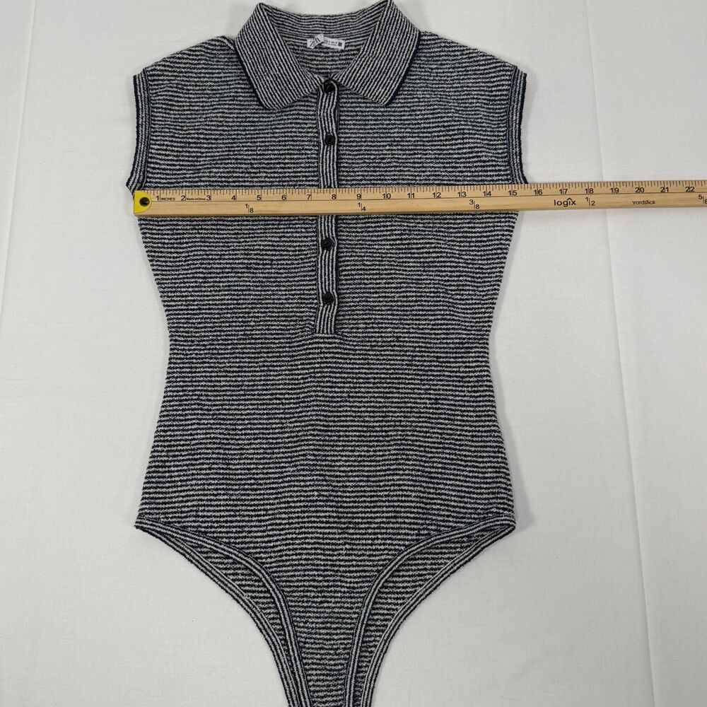 Striped Ribbed Knit Zara Polo Collar Sleeveless Bodysuit Size S Small - Picture 3 of 8